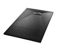 vidaXL Plato Ducha Resina Textura Pizarra Extraplano Antideslizante Mineral Fibra Vidrio Resistente Duradero Fácil Limpiar Cuadrado Negro 120x70 cm