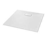 vidaXL Plato Ducha Resina Textura Pizarra Extraplano Antideslizante Mineral Fibra Vidrio Resistente Duradero Fácil Limpiar Cuadrado Blanco 80x80 cm