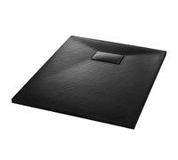 vidaXL Plato Ducha Resina Textura Pizarra Extraplano Antideslizante Mineral Fibra Vidrio Resistente Duradero Fácil Limpiar Cuadrado Negro 90x70 cm