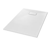vidaXL Plato Ducha Resina Textura Pizarra Extraplano Antideslizante Mineral Fibra Vidrio Resistente Duradero Fácil Limpiar Cuadrado Blanco 120x70 cm