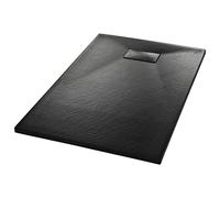 vidaXL Plato Ducha Resina Textura Pizarra Extraplano Antideslizante Mineral Fibra Vidrio Resistente Duradero Fácil Limpiar Cuadrado Negro 100x80 cm