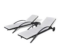 vidaXL Juego de Tumbonas con Mesita y Cojín Blanco Hamacas de Piscina Terraza Patio Sofá Asiento Aire Libre de Poli Ratán Sintético Negro