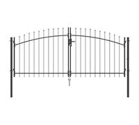 vidaXL Portón de Jardín con punta de lanza y doble swing en gris, mide 2.995 x 1.745 m. Está hecho de acero con recubrimiento en polvo. Es una entrada moderna, duradera y resistente a los rayos UV,