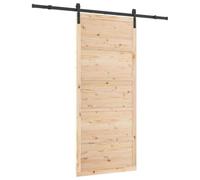 vidaXL Puerta Corredera 100 x 208 cm en Madera de Pino Sólido Color Marrón Rústico, perfecta para interiores de estilo granja. Viene con componentes ajustables y un kit de instalación completo.