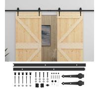 vidaXL Puerta Corredera 2 pcs Natural y negro Madera de Pino Maciza, Sala, puerta corrediza moderna, divisor interior, accesorio funcional, separación en casa