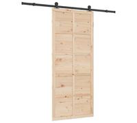 VidaXL Puerta corredera 80 x 208 cm en pino marrón y mecanismo de acero con acabado natural texturizado. Kit de instalación completo de 200 rieles. Perfecto para uso en interiores como