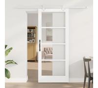 vidaXL Juego de Puertas Correderas 'Orkdal'Blanca de Madera Maciza de Pino y Cristal de Seguridad con Hardware Completo para Uso Interior 83X202 cm Diseño Moderno Salones Dormitorios Panel Interior
