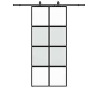 vidaXL Puerta corredera con herrajes negro 90x205 cm vidrio templado, puerta corrediza sobre riel, puerta corrediza interna, puerta corrediza interior