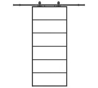 vidaXL Puerta corredera con set herrajes negro 90x205 cm vidrio ESG, puerta interior, puerta corrediza de granero, puerta corrediza interior