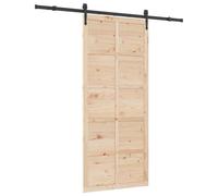 vidaXL Puerta corredera de granero 100 x 208 cm, hecha de madera de pino natural, color marrón. Es sólida, rectangular y se usa en interiores. Tiene un estilo rústico, textura suave y un mecanismo a