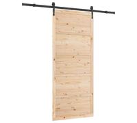vidaXL Puerta Corredera Marrón de 200cm en Madera Sólida de Pino Rústico de, con Rieles Ajustables al estilo de Granja. Perfecta para la Entrada o Sala de Estar. Medidas: 100 x 208 cm. Incluye Acces
