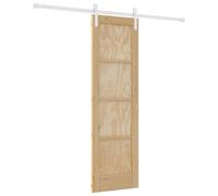 vidaXL Puerta Corredera Natural y Blanco 61 x 198,5 cm, Puerta interior moderna, deslizante rectangular, diseño ahorrador de espacio, madera de pino, elegante y funcional