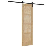 vidaXL Puerta Corredera Natural y negro 61 x 198,5 cm, Puerta interior moderna, deslizante rectangular, diseño ahorrador de espacio, madera de pino, elegante y funcional