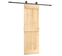 vidaXL Puerta Corredera Natural y negro 70 x 210 cm, Sala de estar, puerta corredera moderna, partición interior, madera de pino, diseño eficiente, estilo minimalista