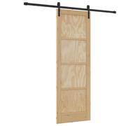 vidaXL Puerta Corredera Natural y negro 73,5 x 211 cm, Puerta interior moderna, deslizante rectangular, diseño ahorrador de espacio, madera de pino, elegante y funcional