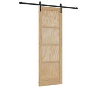 vidaXL Puerta Corredera Natural y negro 73,5 x 211 cm, Puerta interior moderna, deslizante rectangular, diseño ahorrador de espacio, madera de pino, elegante y funcional