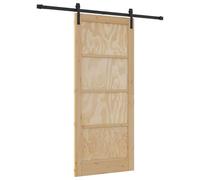 vidaXL Puerta Corredera Natural y negro 86 x 198,5 cm, Puerta interior moderna, deslizante rectangular, diseño ahorrador de espacio, madera de pino, elegante y funcional