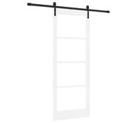 vidaXL Puerta Corrediza Orkdal con Juego de Herrajes Blanca Madera Sólida Y Vidrio 83X211 cm Interior para Sala de Estar Dormitorio Componentes Ajustables Interior Moderna Granero Minimalista Diviso
