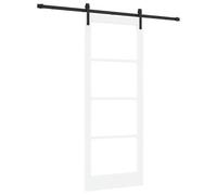 vidaXL Puerta Corredera con Juego de Herrajes 'Orkdal'Blanca de Madera Sólida y Cristal con Componentes Ajustables 83X211 cm Interior para Sala de Estar, Dormitorio y Oficina Puertas Divisor Moderno