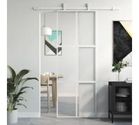vidaXL Puerta Corredera, Puerta Corrediza, Panel de Privacidad, Puerta Decorativa para Granero Hogar, Vidrio Templado y Aluminio Blanca