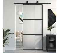 vidaXL Puerta corredera vidrio templado y aluminio negra 90x205 cm