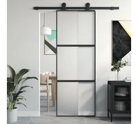 vidaXL Puerta corredera vidrio templado y aluminio negra 76x205 cm