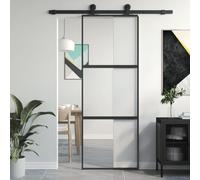 vidaXL Puerta Corredera, Puerta Corrediza, Panel de Privacidad, Puerta Decorativa para Granero Hogar, Vidrio Templado y Aluminio Negra