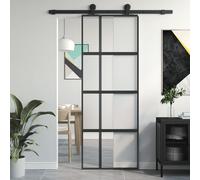 vidaXL Puerta corredera vidrio templado y aluminio negra 76x205 cm