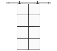 vidaXL Puerta corredera Set herrajes Negra 102,5x205 cm ESG Vidrio, Puerta Interior, Puerta corrediza de Granero, Puerta corrediza Interior