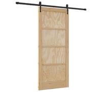vidaXL Puerta Corrediza Con Set de Hardware 86X198.5 cm Madera Sólida de Pino Interior Para Sala de Estar Habitaciones Estilo Moderno Ajustable Natural Negro Separador de Espacio Divisor Estiloso