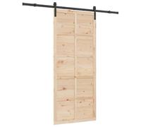 vidaXL Puerta de granero 90 x 208 cm de madera de pino maciza. Color marrón. Tiene un mecanismo deslizante y una textura suave. Ideal para usar en interiores. Su estilo de granja la hace muy acogedo