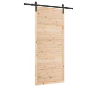 vidaXL Puerta de granero rústica, marrón, hecha con pino sólido, mide 80 x 208 cm. Tiene un mecanismo suave, es para uso en interiores y se monta entre dos personas. Ideal para decoraciones de estil