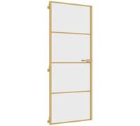 vidaXL Puerta de Interior, Puerta de Panel, Panel de Privacidad, Puerta Decorativa para Dormitorio Baño, Vidrio Templado y Aluminio Dorada