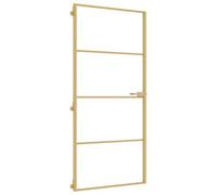 vidaXL Puerta de interior dorada vidrio templado y aluminio 93x201,5cm