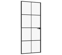vidaXL Puerta de interior vidrio templado y aluminio negro 83x201,5 cm