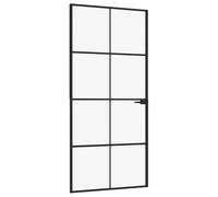 vidaXL Puerta de interior vidrio templado y aluminio negro 93x201,5 cm