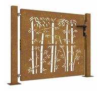 vidaXL Puerta de jardín acero corten diseño bambú 100x75 cm, puerta de metal, puerta delantera de jardín, puerta de jardín con cerradura