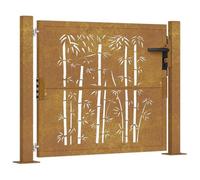 vidaXL Puerta de jardín acero corten diseño bambú 100x75 cm, puerta de valla, puerta de exterior, puerta de metal, puerta de seguridad