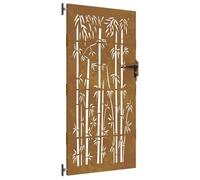 vidaXL Puerta de jardín Acero corten diseño bambú 85x200 cm, Puerta de Metal, Puerta Delantera de jardín, Puerta de jardín con Cerradura