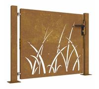 vidaXL Puerta de jardín acero corten diseño hierba 100x100 cm, puerta de metal, puerta delantera de jardín, puerta de jardín con cerradura