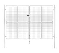 vidaXL Puerta de Jardín Acero Galvanizado Plateado 306x225cm Cercado Entrada Práctica Bricolaje Bisagras Resistentes Diseño Clásico Estable Duradera