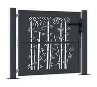 vidaXL Puerta de jardín acero gris antracita diseño bambú 105x105 cm, puerta de valla, puerta de exterior, puerta de metal, puerta de seguridad