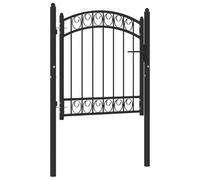 vidaXL Puerta de Jardín con Arco Superior Cancela Valla Verja Patio Entrada Exterior Cerca Cerradura Robusta Estable Duradera Acero Negro 100x100 cm
