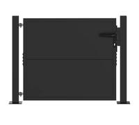 vidaXL Puerta de jardín con cerradura Negro 110 x 105 cm, Barrera moderna de jardín, puerta de acero, acceso resistente al clima, cercado rectangular elegante