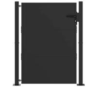 vidaXL Puerta de jardín con cerradura Negro 110 x 155 cm, Barrera moderna de jardín, puerta de acero, acceso resistente al clima, cercado rectangular elegante