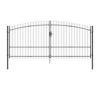 vidaXL Puerta de jardín con doble abertura y puntas de lanza, gris, 4 x 1.75m | Hecha de acero, tradicional, duradera y resistente a rayos UV. Ideal para exteriores, segura para terrazas y también e