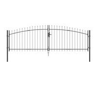 vidaXL Puerta de Jardín con Punta de Lanza Doble Batiente Gris 150x400 cm de Acero
