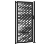 vidaXL Puerta de jardín diseño en cruz de acero negra 100x200 cm, puerta de cerca, puerta exterior, puerta de metal, puerta de seguridad