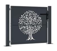 vidaXL Puerta de Jardín, Verja de Valla con Cerradura Bisagras, Puerta Decorativa, Entrada para Patio, Acero Gris Antracita Diseño Árbol 105x105 cm