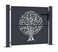 vidaXL Puerta de Jardín, Verja de Valla con Cerradura Bisagras, Puerta Decorativa, Entrada para Patio, Acero Gris Antracita Diseño Árbol 105x105 cm